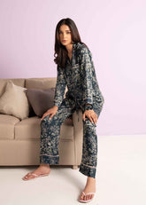 A woman wearing Hailey silk pajama set – elegant women’s summer sleepwear by LaRosa